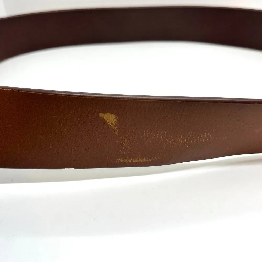 TALBOTS LEATHER BELT Brown Genuine Leather Silver Oval Buckle Large USA